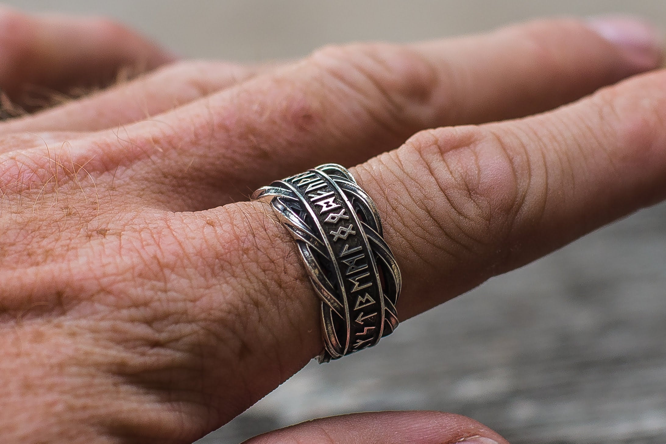 Unique Ring with Elder Futhark Runes Norse Jewelry - vikingworkshop