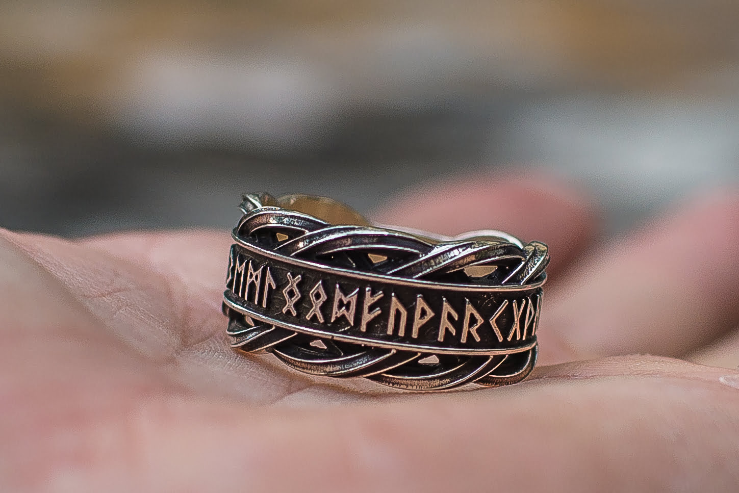 Unique Ring with Elder Futhark Runes Norse Jewelry - vikingworkshop