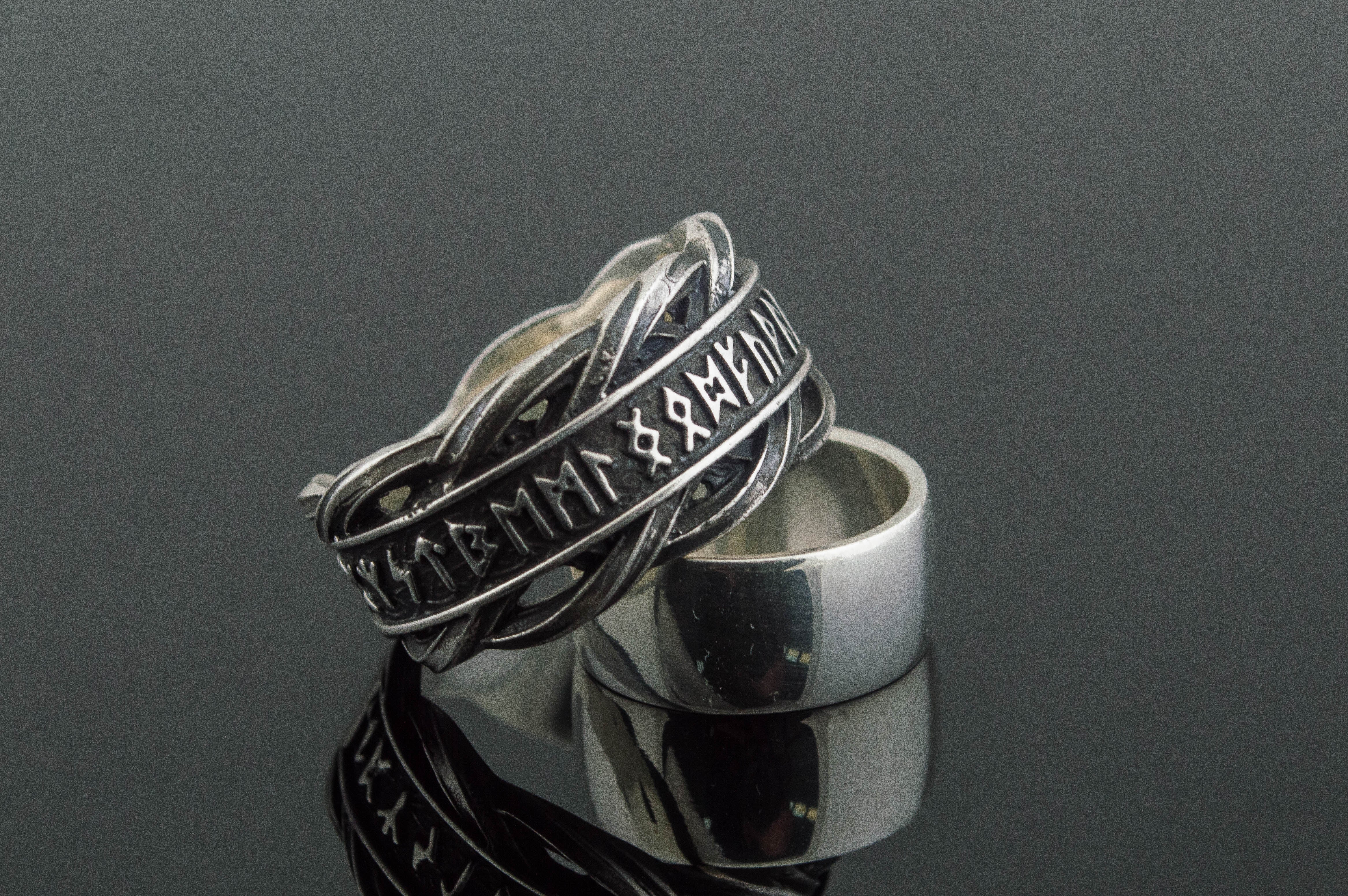 Unique Ring with Elder Futhark Runes Norse Jewelry - vikingworkshop