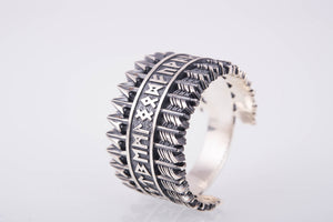 Arrows Ring with Elder Futhark Runes Sterling Silver Viking Jewelry - vikingworkshop