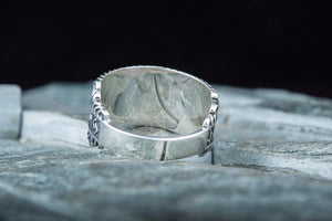 Hauberk Viking Ring with Elder Futhark Runes Sterling Silver Unique Jewelry - vikingworkshop