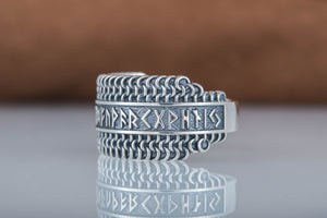 Hauberk Viking Ring with Elder Futhark Runes Sterling Silver Unique Jewelry - vikingworkshop