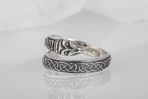 Jormungand Ring with Viking Ornament Sterling Silver Viking Jewelry - vikingworkshop