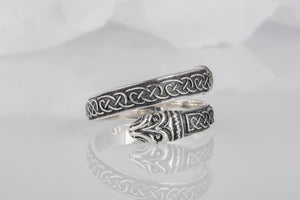 Jormungand Ring with Viking Ornament Sterling Silver Viking Jewelry - vikingworkshop