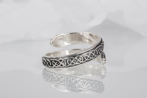 Jormungand Ring with Viking Ornament Sterling Silver Viking Jewelry - vikingworkshop