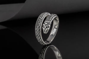 Jormungand Ring with Viking Ornament Sterling Silver Viking Jewelry - vikingworkshop