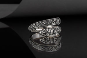 Jormungand Ring with Viking Ornament Sterling Silver Viking Jewelry - vikingworkshop