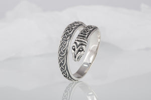 Jormungand Ring with Viking Ornament Sterling Silver Viking Jewelry - vikingworkshop