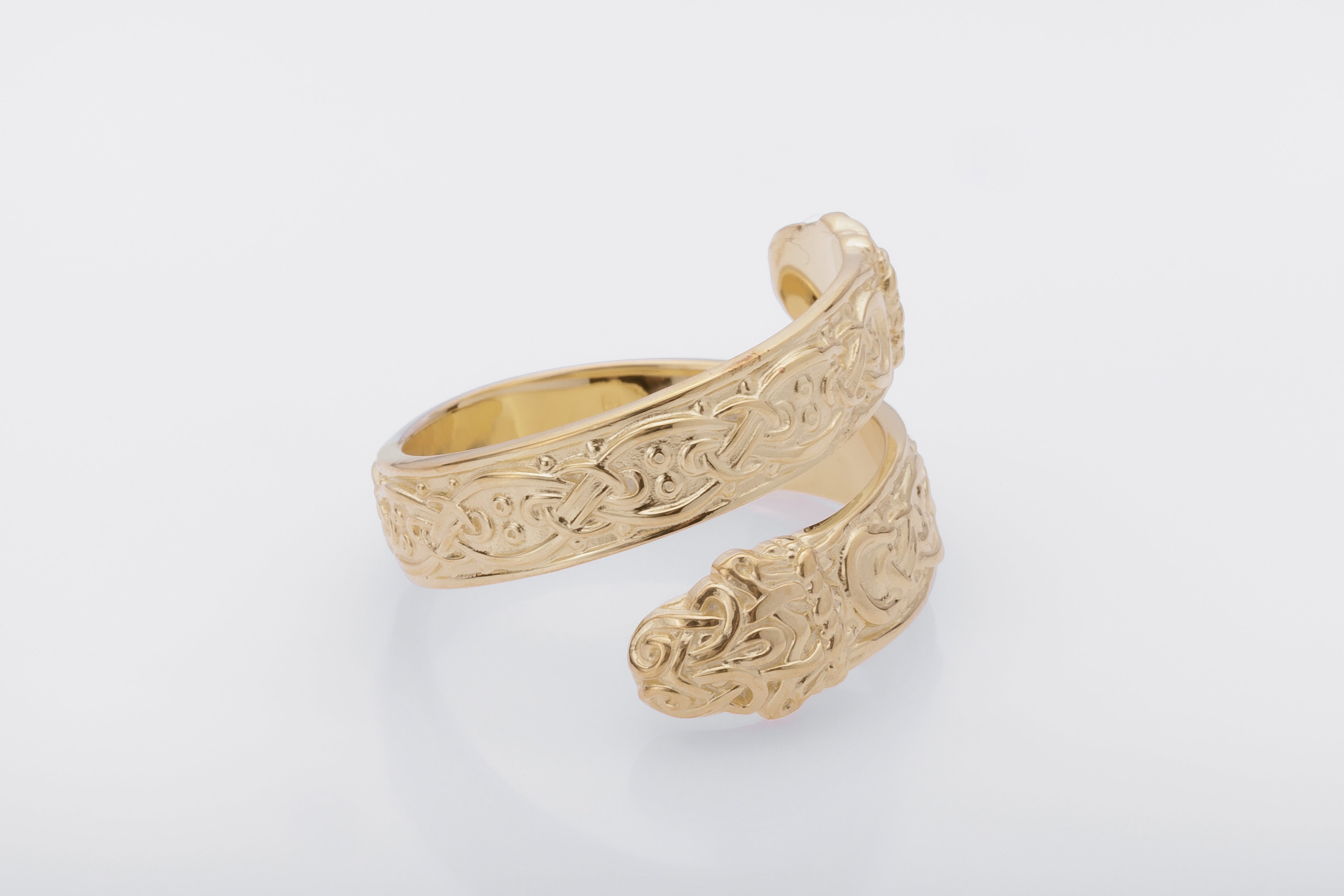 14K Ouroboros Ring with Viking Ornament Norse Jewelry - vikingworkshop