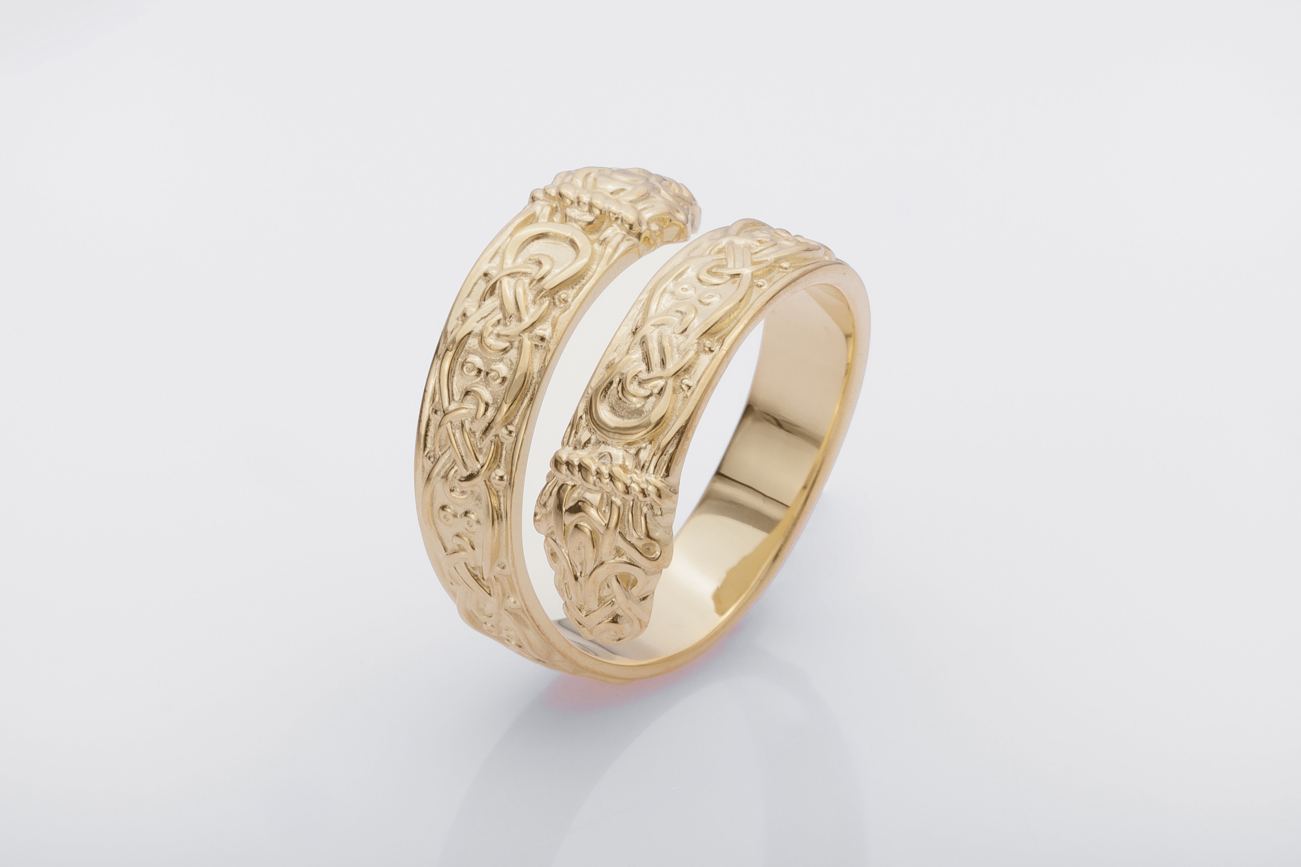 14K Ouroboros Ring with Viking Ornament Norse Jewelry - vikingworkshop