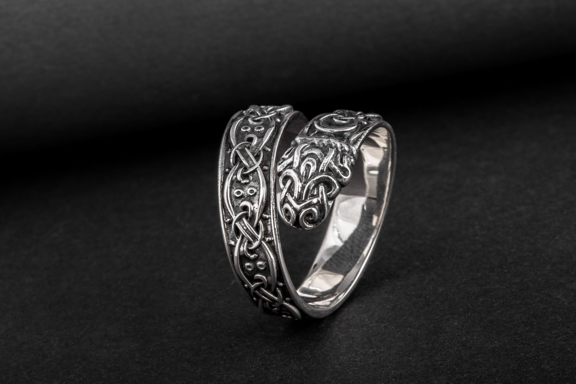 Ouroboros Ring with Viking Ornament Sterling Silver Norse Jewelry - vikingworkshop