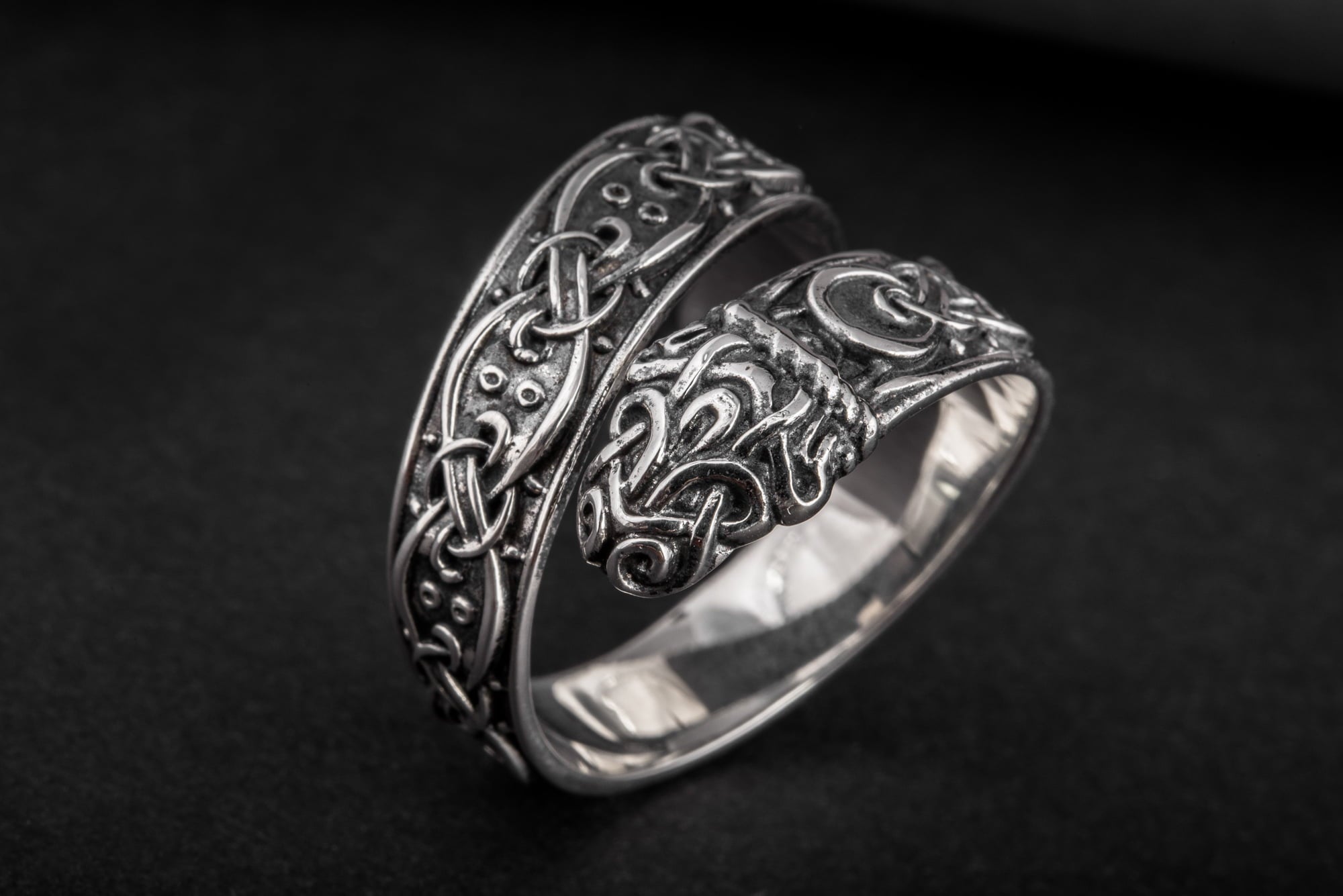 Ouroboros Ring with Viking Ornament Sterling Silver Norse Jewelry - vikingworkshop