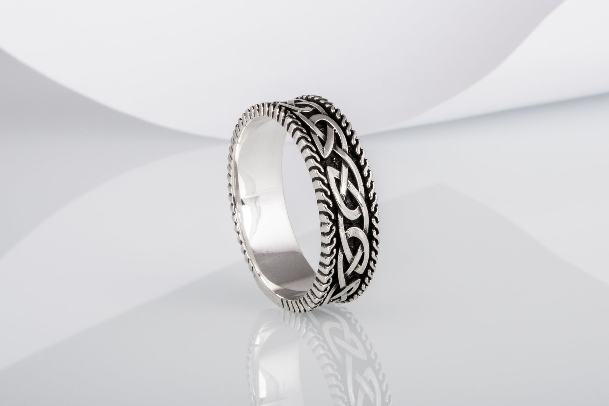 Unique Viking Ring with Norse Ornament Sterling Silver Handcrafted Jewelry - vikingworkshop