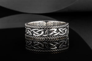 Unique Viking Ring with Norse Ornament Sterling Silver Handcrafted Jewelry - vikingworkshop