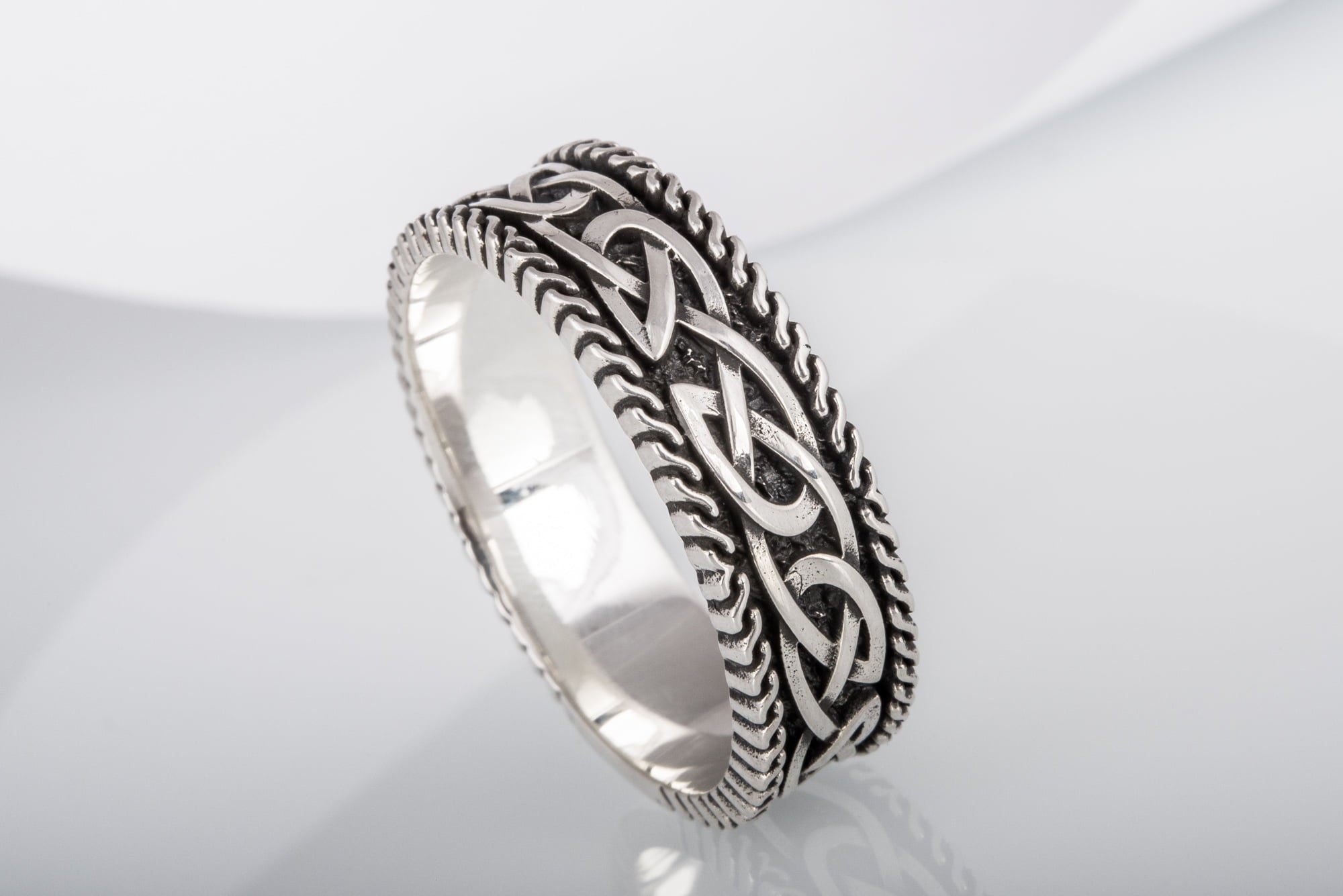 Unique Viking Ring with Norse Ornament Sterling Silver Handcrafted Jewelry - vikingworkshop