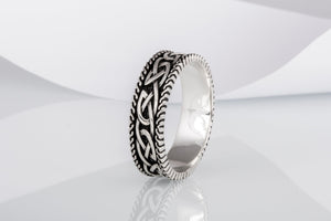 Unique Viking Ring with Norse Ornament Sterling Silver Handcrafted Jewelry - vikingworkshop