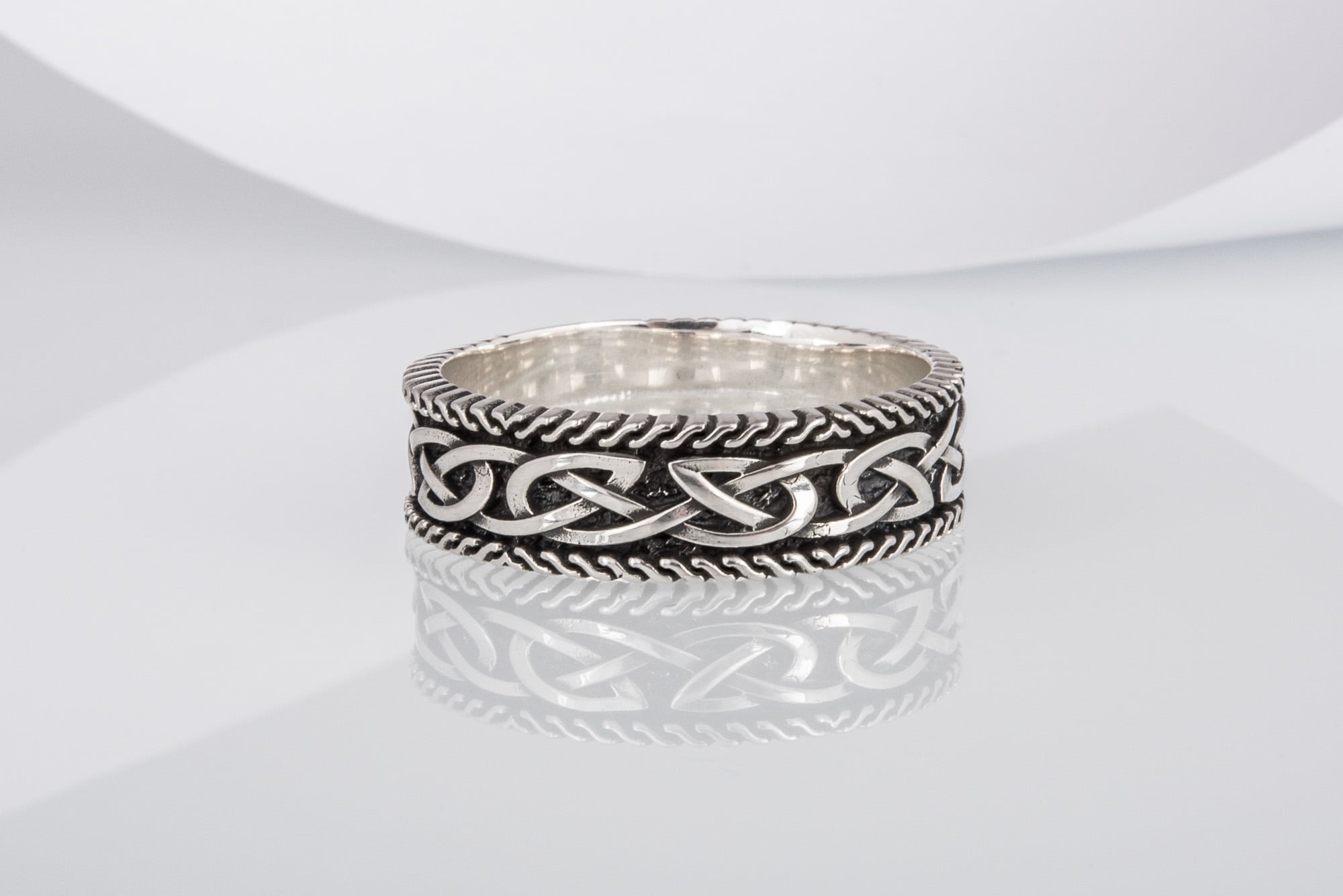 Unique Viking Ring with Norse Ornament Sterling Silver Handcrafted Jewelry - vikingworkshop