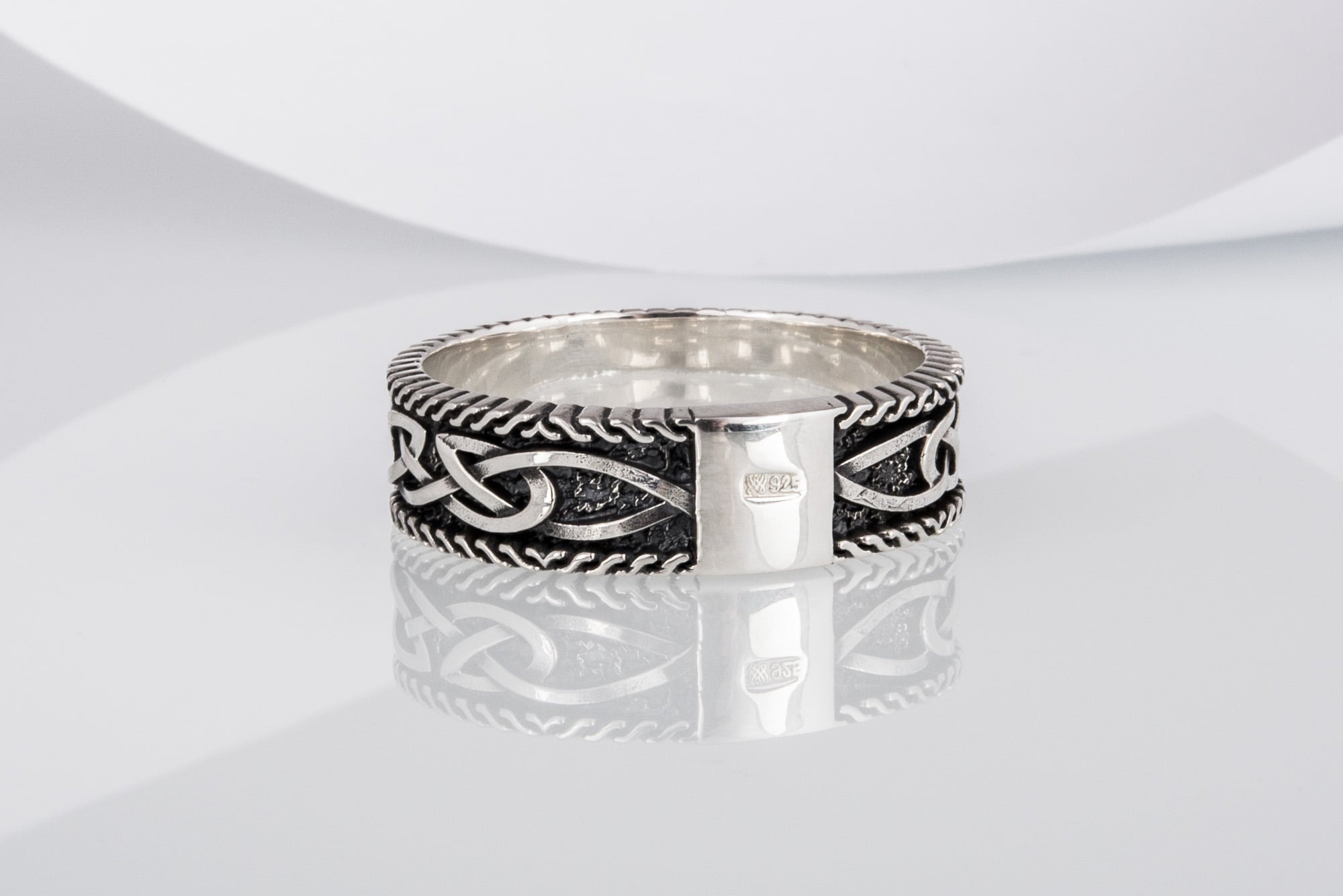 Unique Viking Ring with Norse Ornament Sterling Silver Handcrafted Jewelry - vikingworkshop