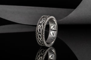 Unique Viking Ring with Norse Ornament Sterling Silver Handcrafted Jewelry - vikingworkshop