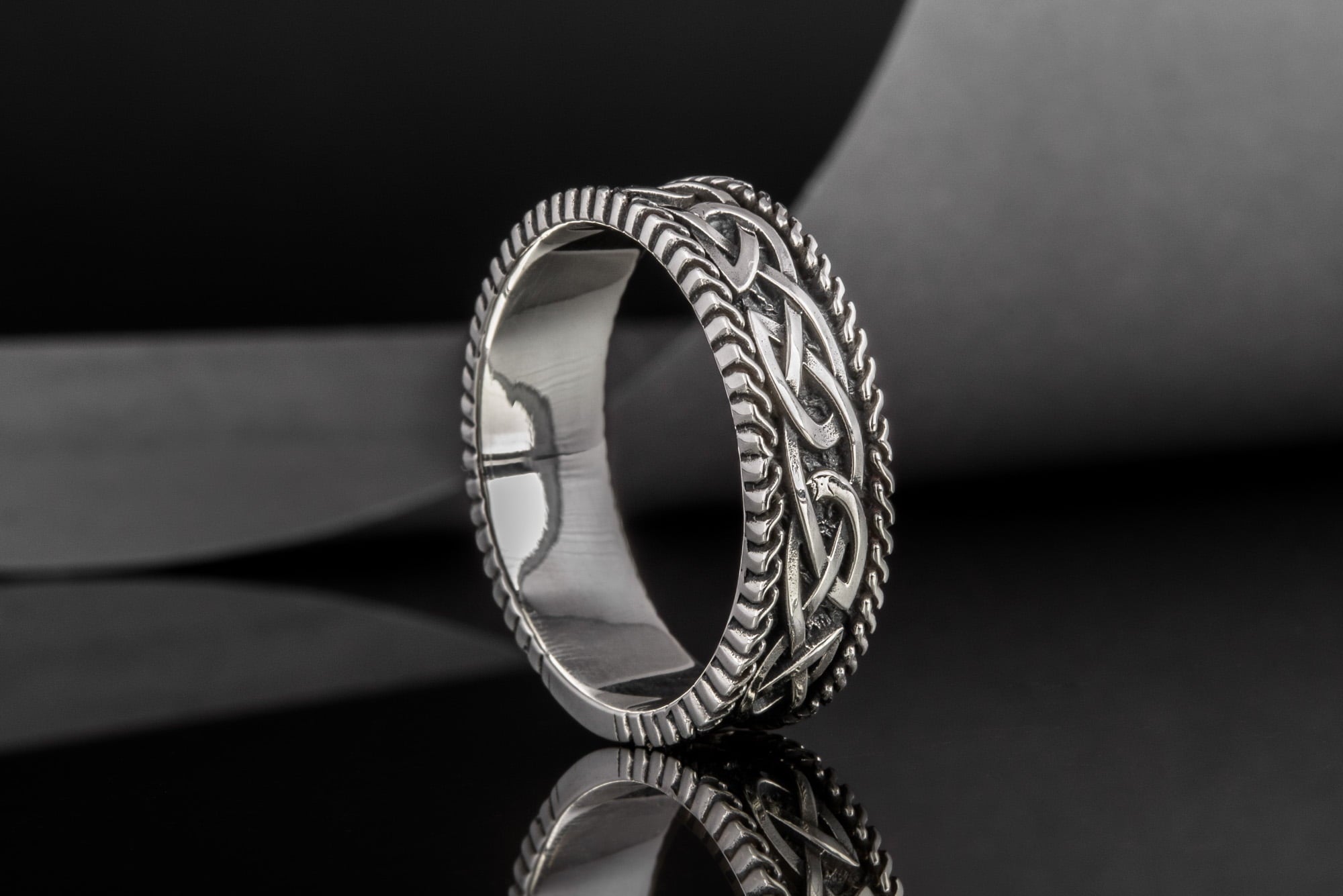 Unique Viking Ring with Norse Ornament Sterling Silver Handcrafted Jewelry - vikingworkshop