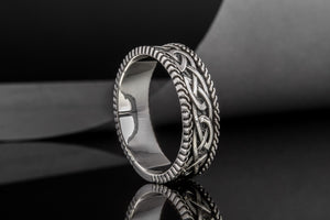 Unique Viking Ring with Norse Ornament Sterling Silver Handcrafted Jewelry - vikingworkshop