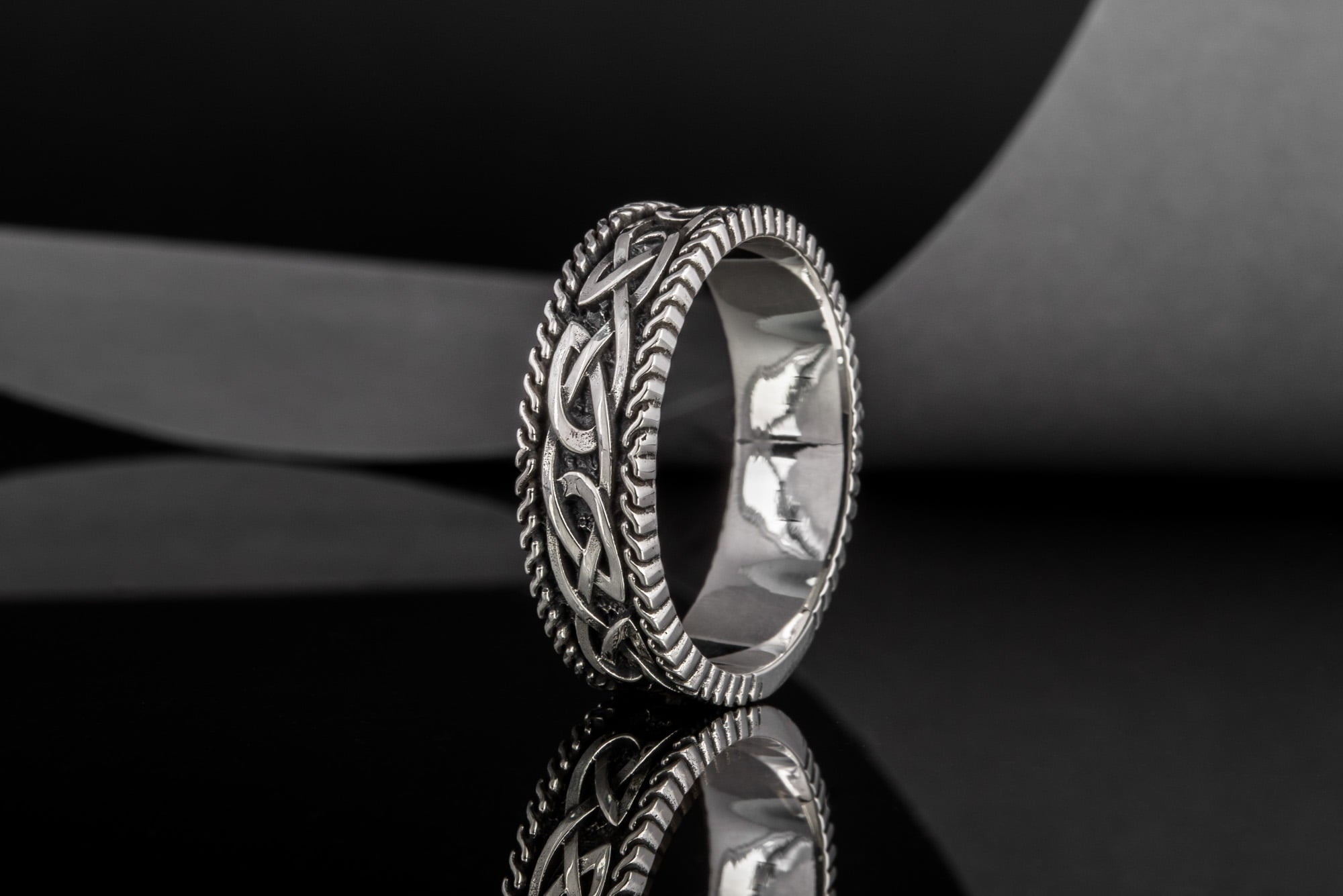 Unique Viking Ring with Norse Ornament Sterling Silver Handcrafted Jewelry - vikingworkshop