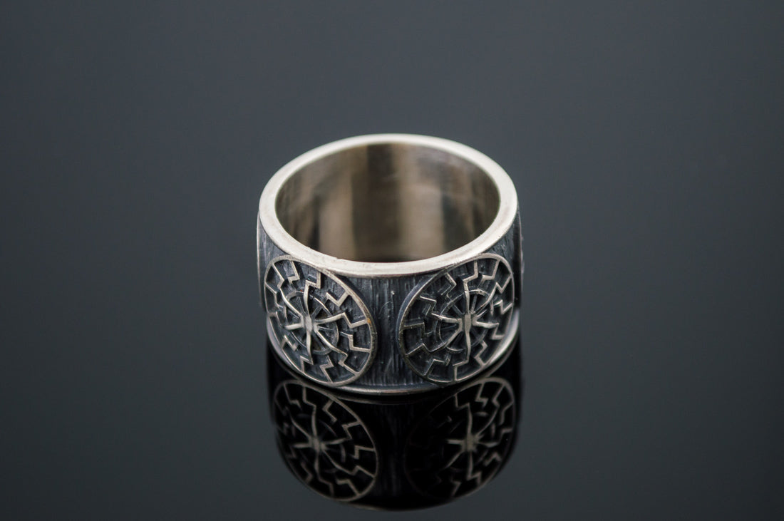 Black Sun Symbol Ring Sterling Silver Norse Jewelry - vikingworkshop