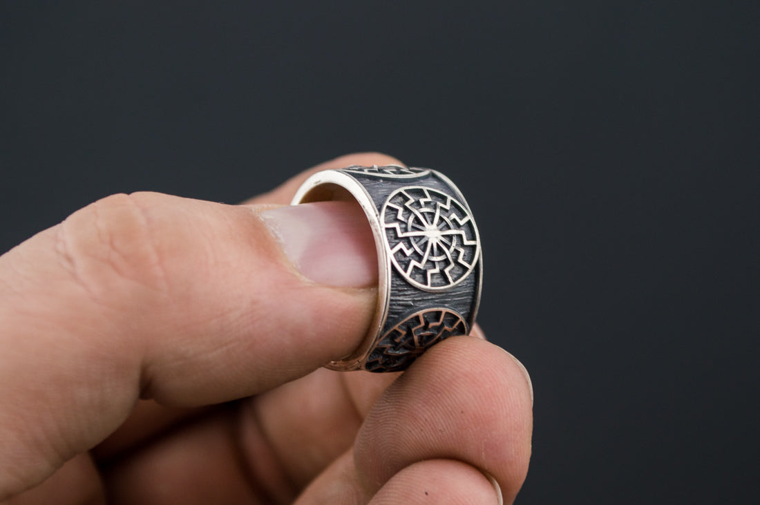 Black Sun Symbol Ring Sterling Silver Norse Jewelry - vikingworkshop