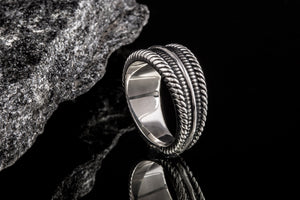 Viking Ring with Ornament Sterling Silver Pagan Ring - vikingworkshop