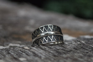 Pagan Ring with Ornament Sterling Silver Viking Jewelry - vikingworkshop