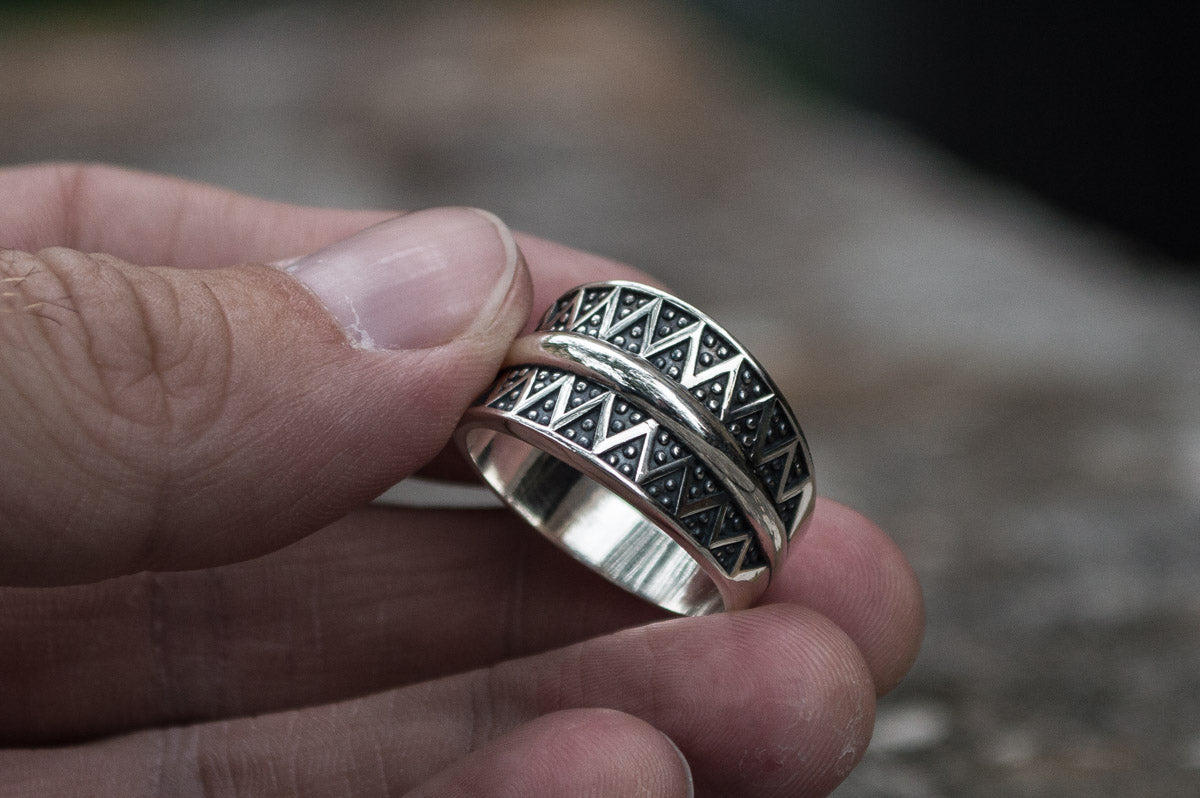 Pagan Ring with Ornament Sterling Silver Viking Jewelry - vikingworkshop