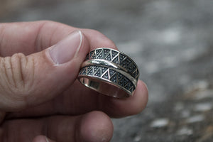 Pagan Ring with Ornament Sterling Silver Viking Jewelry - vikingworkshop