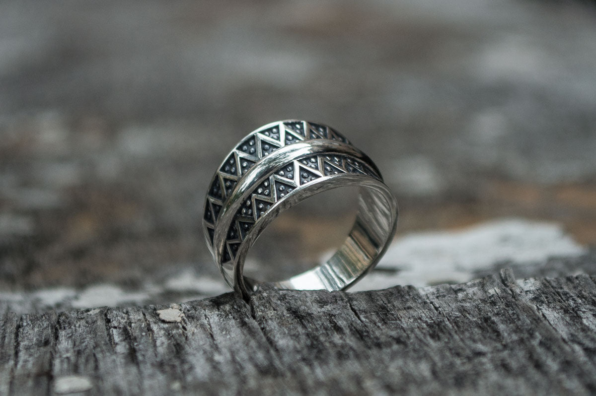 Pagan Ring with Ornament Sterling Silver Viking Jewelry - vikingworkshop