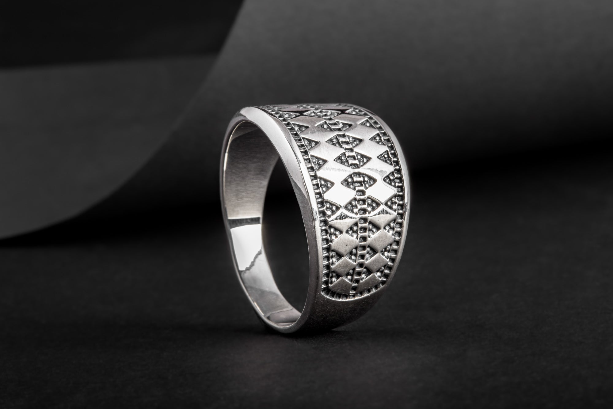 Norse Ring with Ornament Sterling Silver Viking Jewelry - vikingworkshop