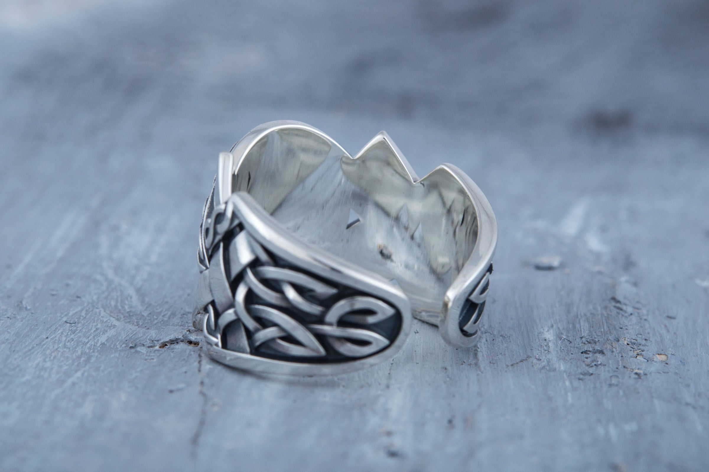 Helm of Awe Symbol with Norse Ornament Ring Sterling SIlver Viking Jewelry - vikingworkshop