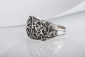 Helm of Awe Ring with Mammen Ornament Sterling Silver Viking Jewelry - vikingworkshop