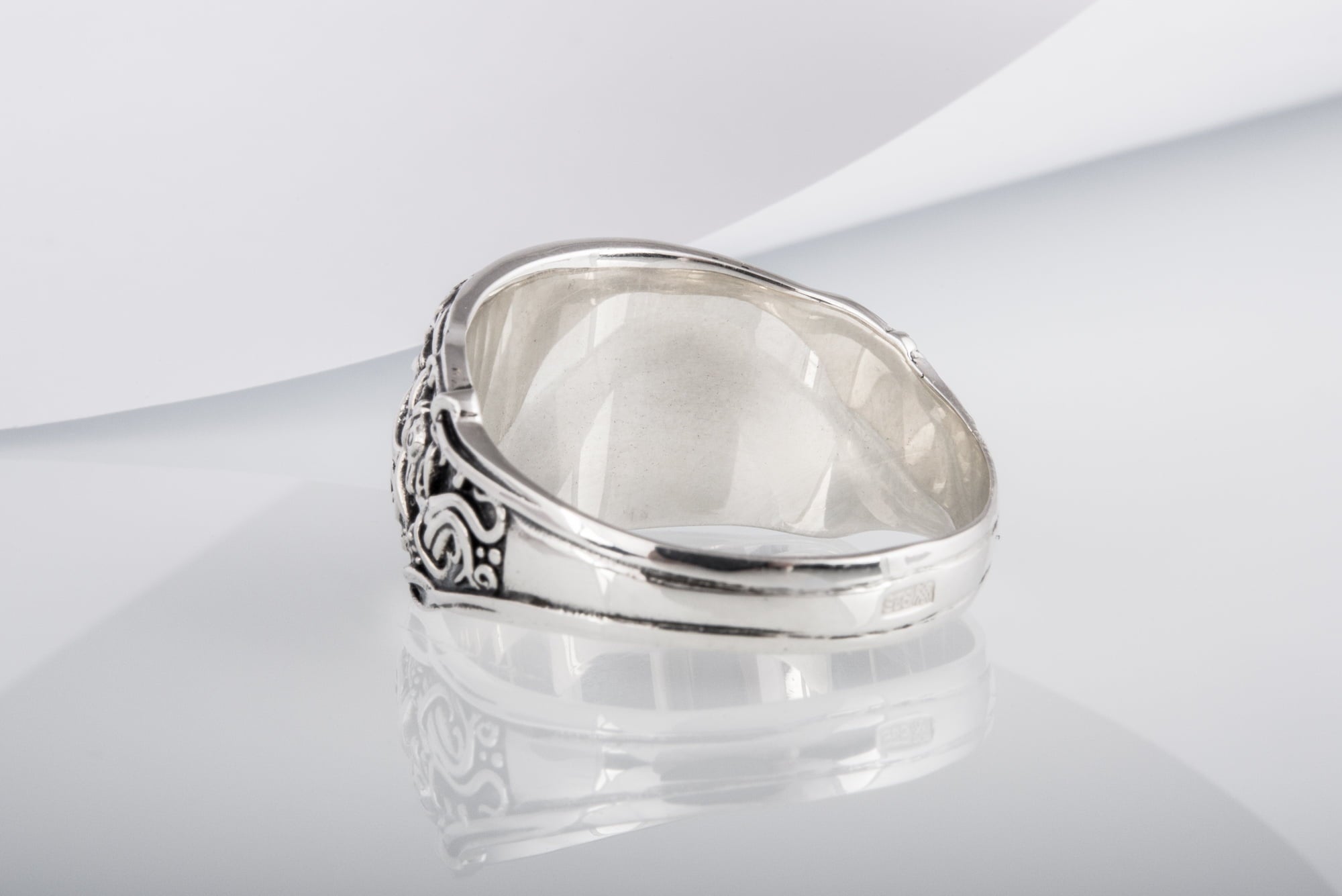 Helm of Awe Ring with Mammen Ornament Sterling Silver Viking Jewelry - vikingworkshop