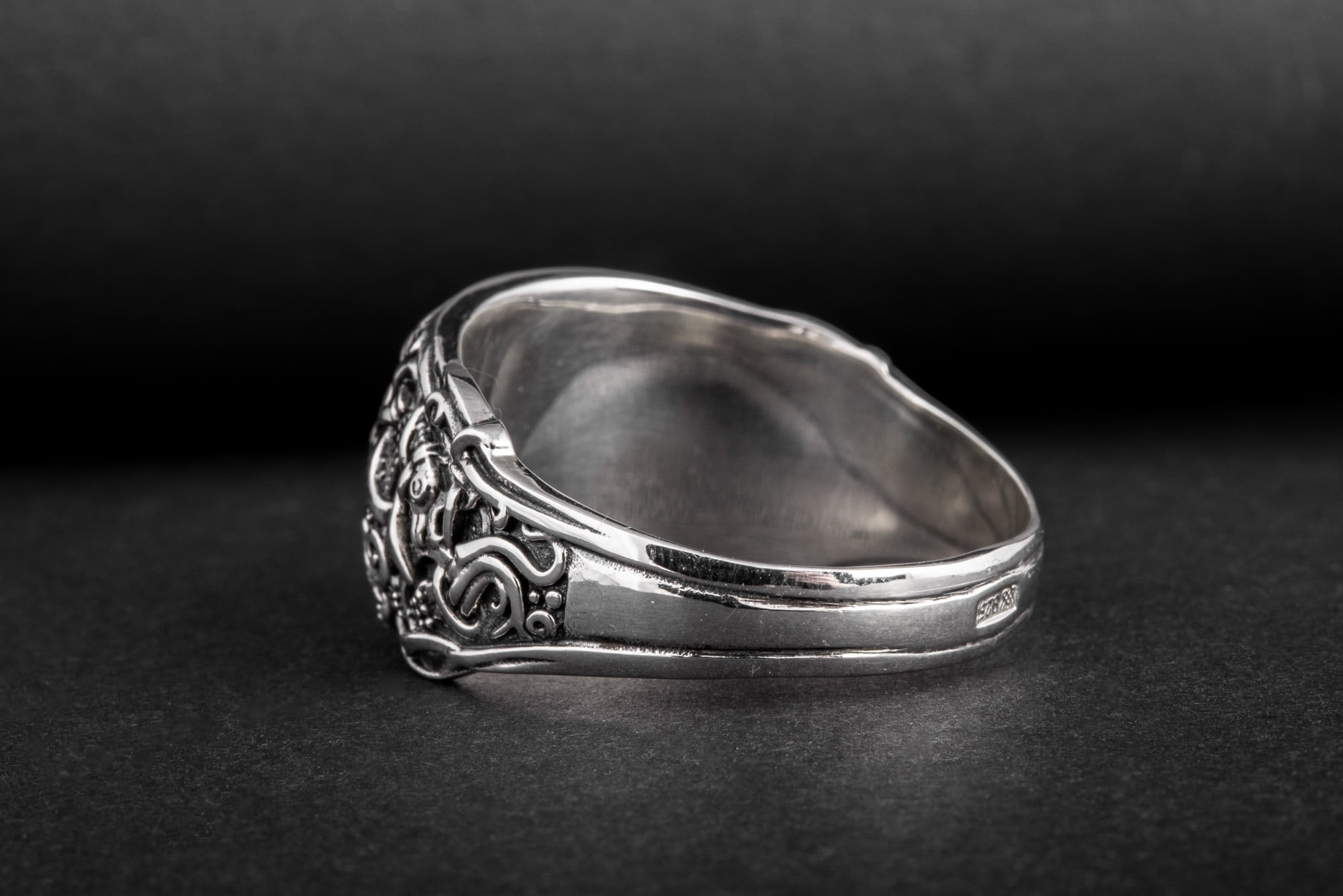 Helm of Awe Ring with Mammen Ornament Sterling Silver Viking Jewelry - vikingworkshop