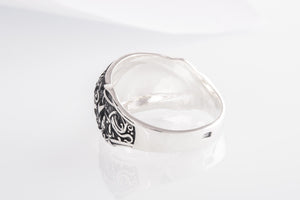 Valknut Ring with Mammen Ornament Sterling Silver Viking Jewelry - vikingworkshop