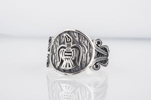 Raven Ring with Viking Ornament Sterling Silver Norse Jewelry - vikingworkshop