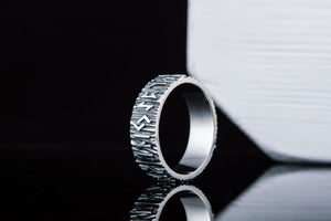 Elder Futhark Runes Ring Sterling Silver Viking Jewelry - vikingworkshop