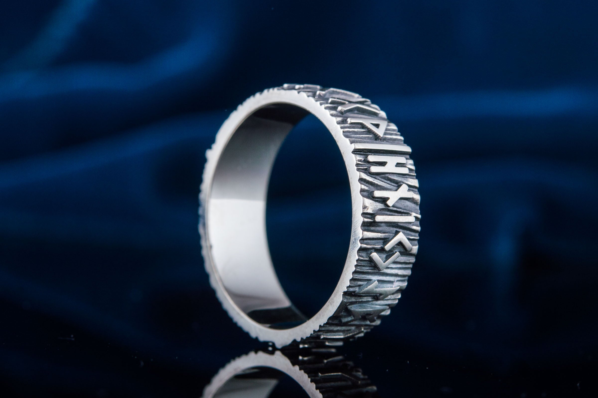 Elder Futhark Runes Ring Sterling Silver Viking Jewelry - vikingworkshop