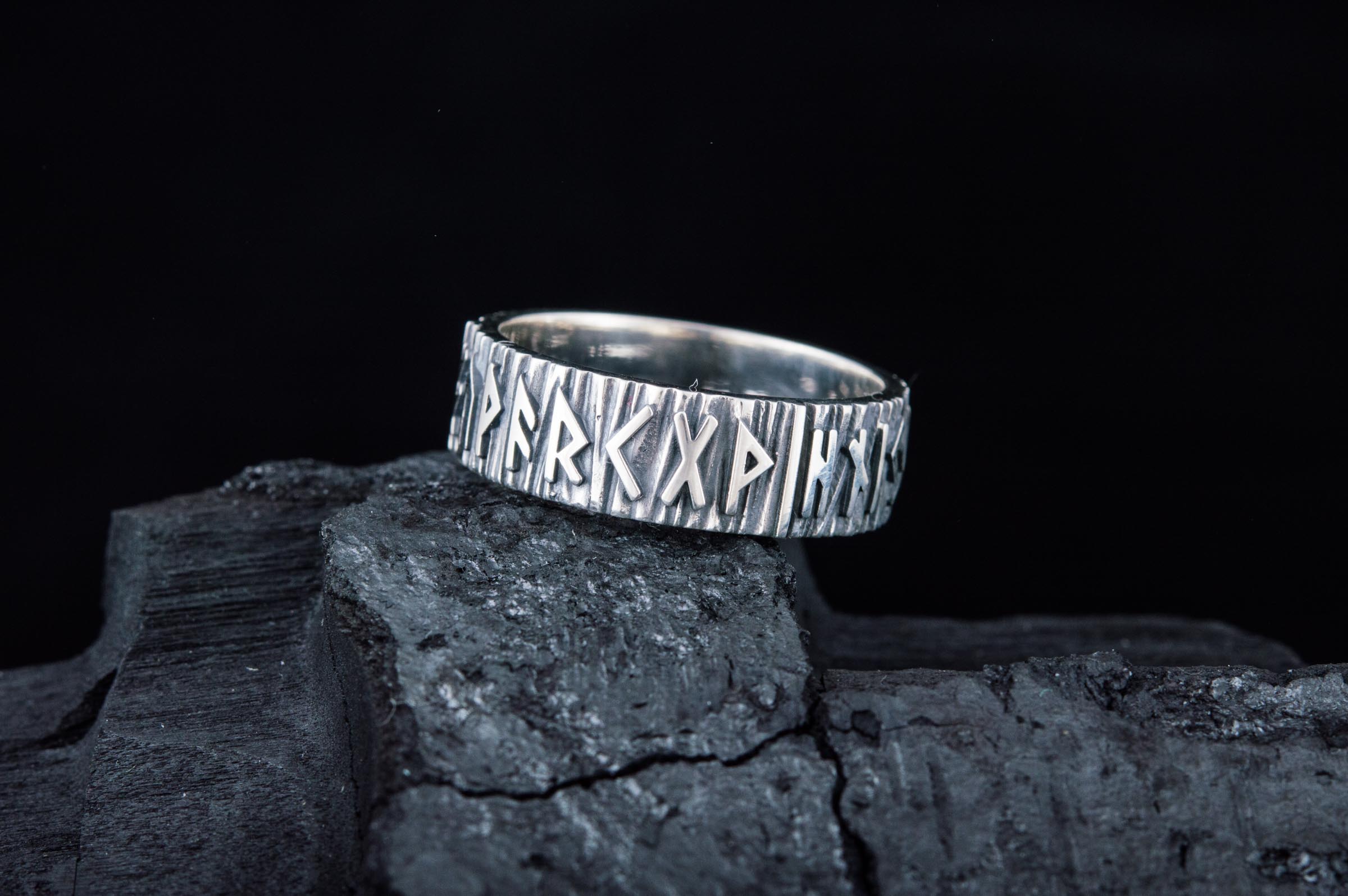 Elder Futhark Runes Ring Sterling Silver Viking Jewelry - vikingworkshop