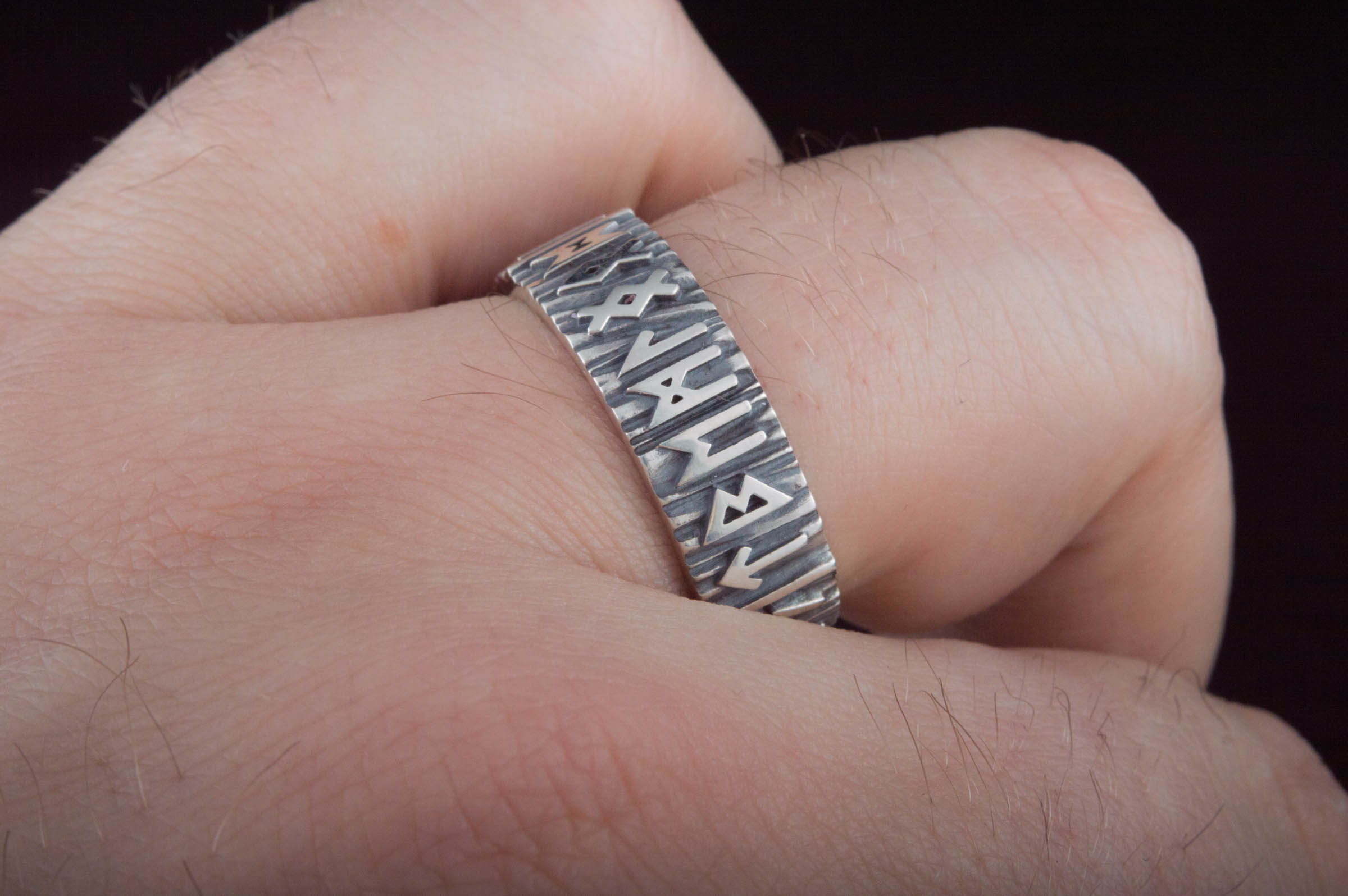 Elder Futhark Runes Ring Sterling Silver Viking Jewelry - vikingworkshop