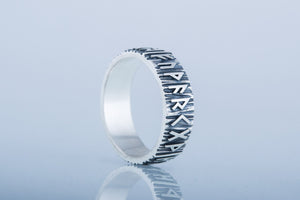 Elder Futhark Runes Ring Sterling Silver Viking Jewelry - vikingworkshop