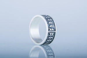 Elder Futhark Runes Ring with Wide Rim Sterling Silver Viking Jewelry - vikingworkshop