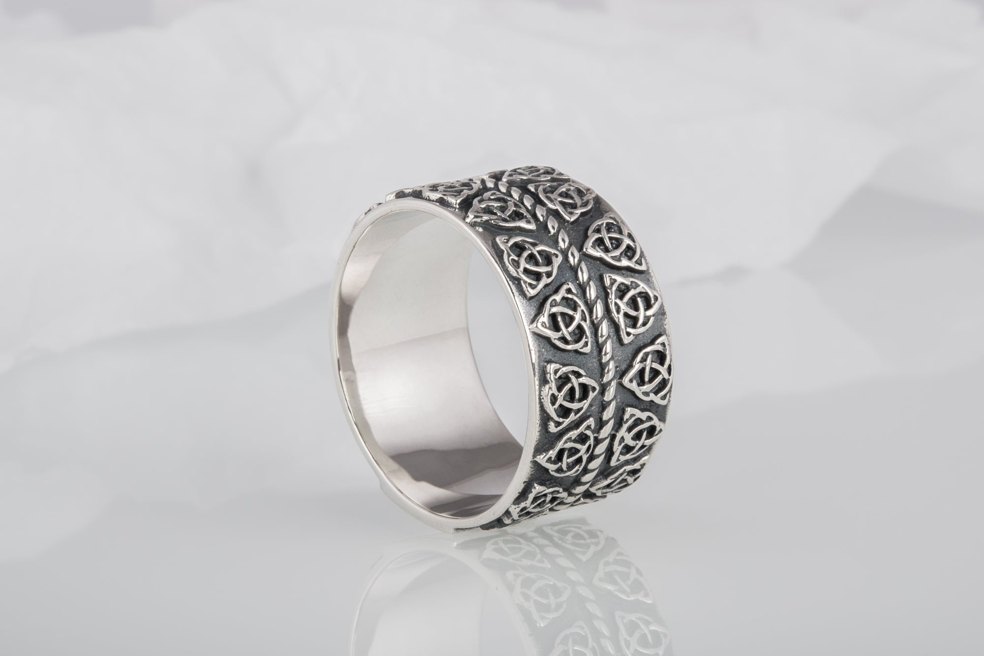 Celtic Ring with Triquetra Symbols Sterling Silver Pagan Jewelry - vikingworkshop