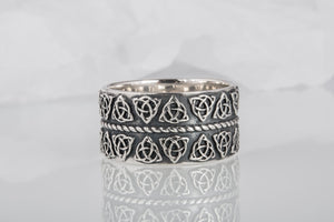 Celtic Ring with Triquetra Symbols Sterling Silver Pagan Jewelry - vikingworkshop