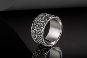 Celtic Ring with Triquetra Symbols Sterling Silver Pagan Jewelry - vikingworkshop