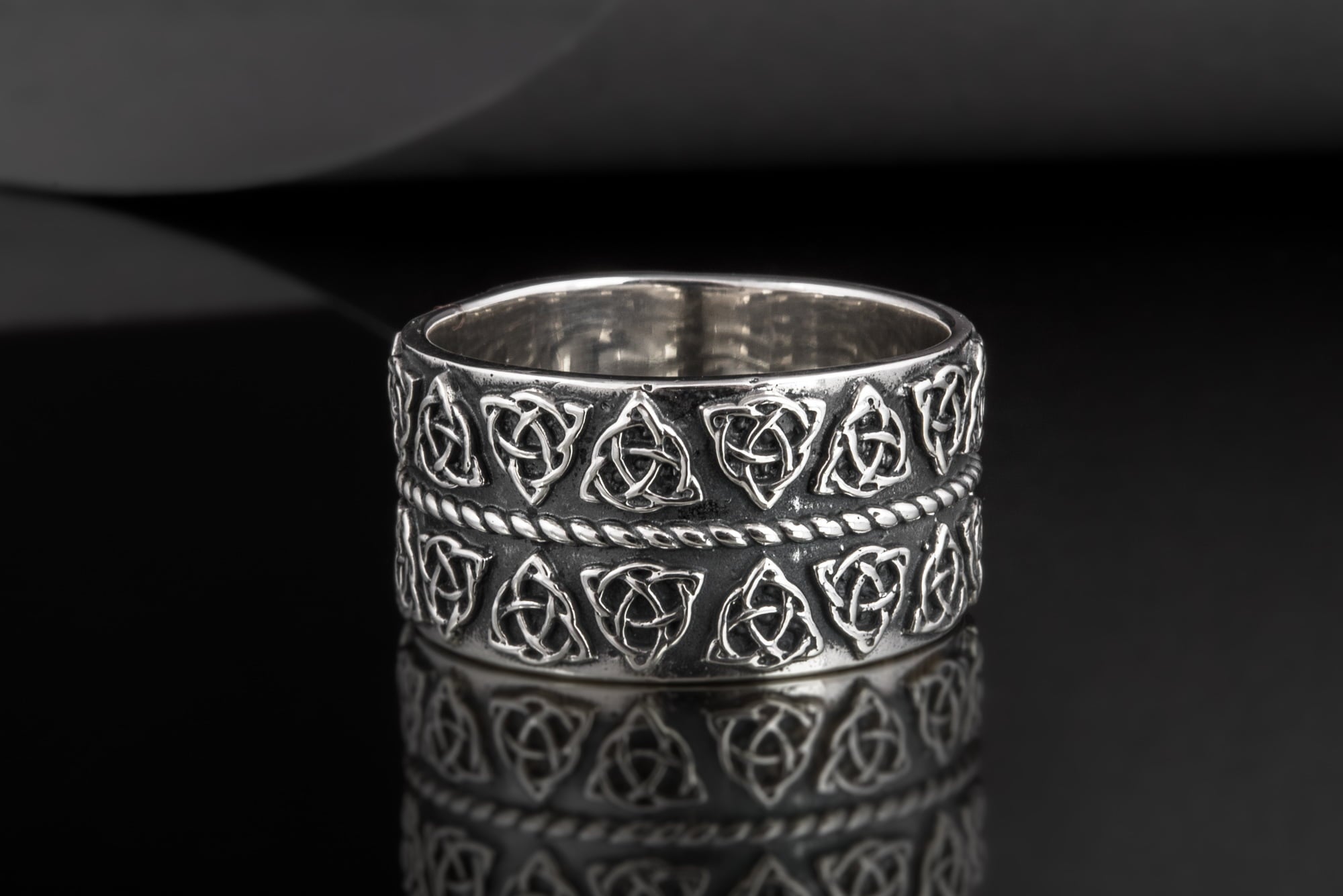 Celtic Ring with Triquetra Symbols Sterling Silver Pagan Jewelry - vikingworkshop